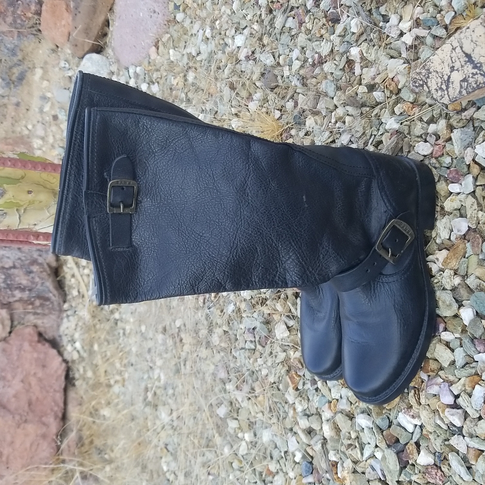 Tall Frye Double Belted Black Slouch Boots Size 7
